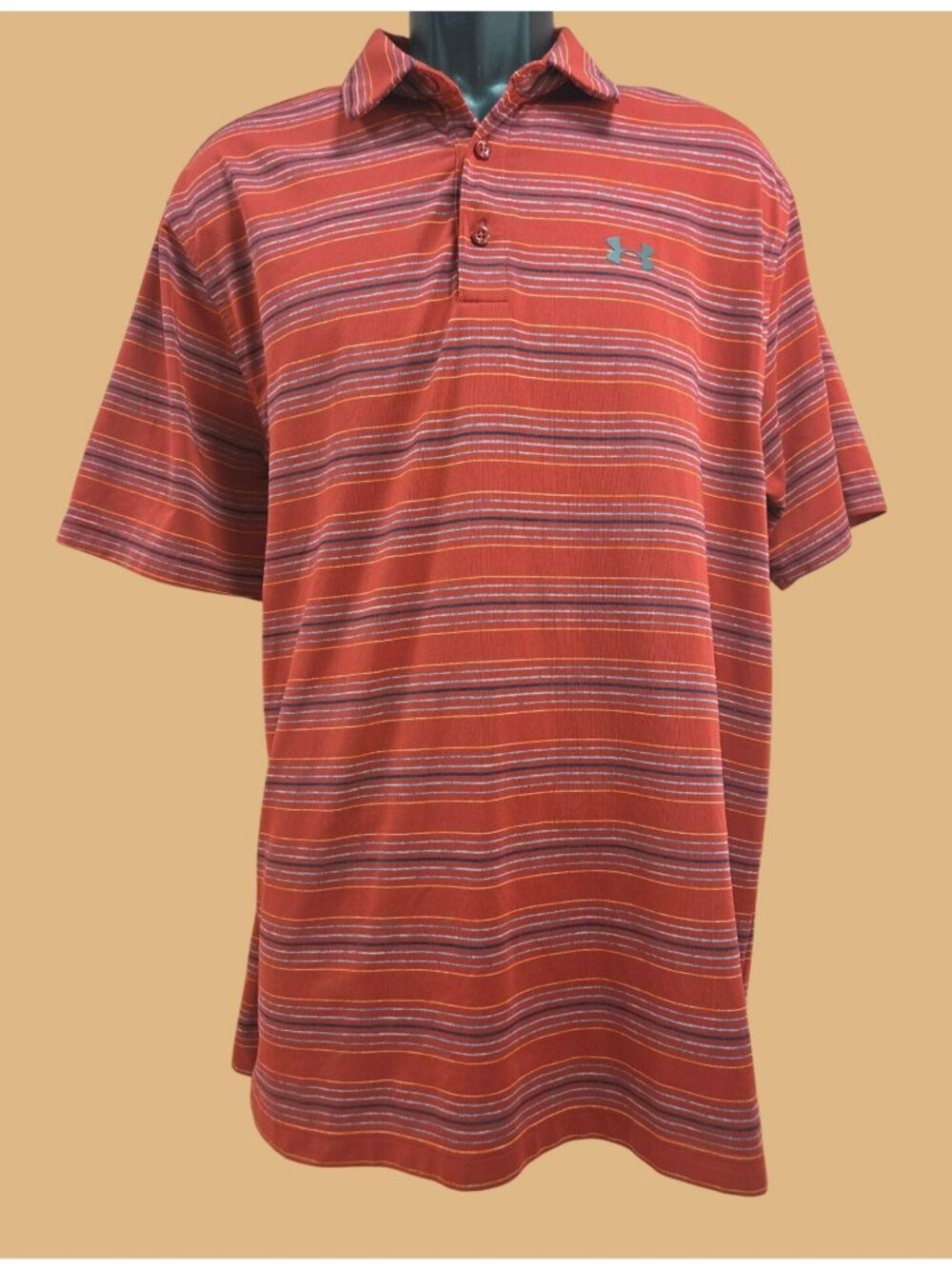 Under Armour Mens HeatGear Red-Orange Striped Polo Large